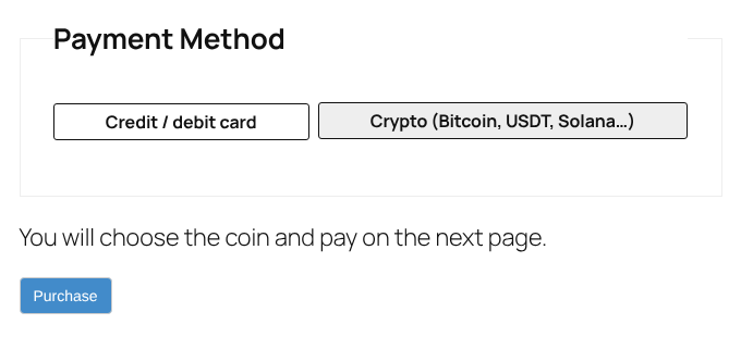 Easy Digital Downloads checkout with the Crypto payment method selected