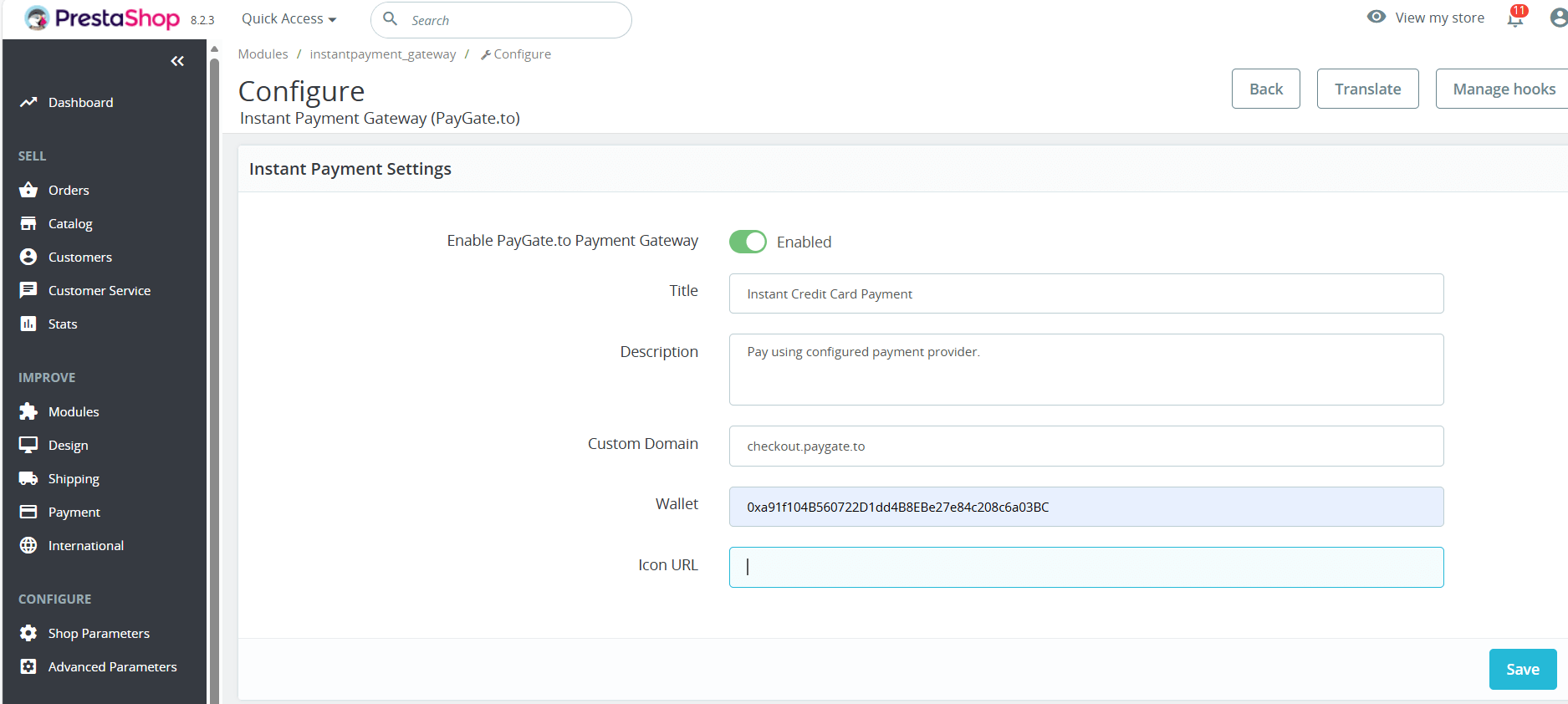 PrestaShop payment gateway instant payouts