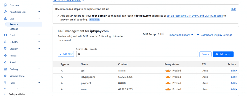 Cloudflare DNS records