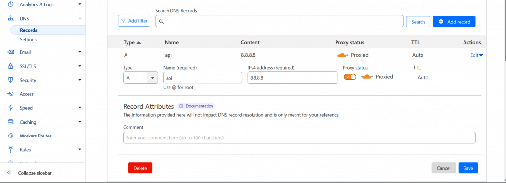 Cloudflare A record